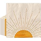 Whaline 80Pcs Boho Sun Birthday Party Paper Napkins Sunrise Sunshine Abstract Disposable Luncheon Napkins Baby Shower Party Decorative Napkin for Boho Sun Birthday Baby Shower Party Supply