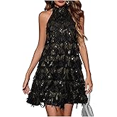 OYOANGLE Women's Sequin Sparkly Cocktail Party Dress Glitter Sleeveless Halter Mini Dress Outfits Clubwear
