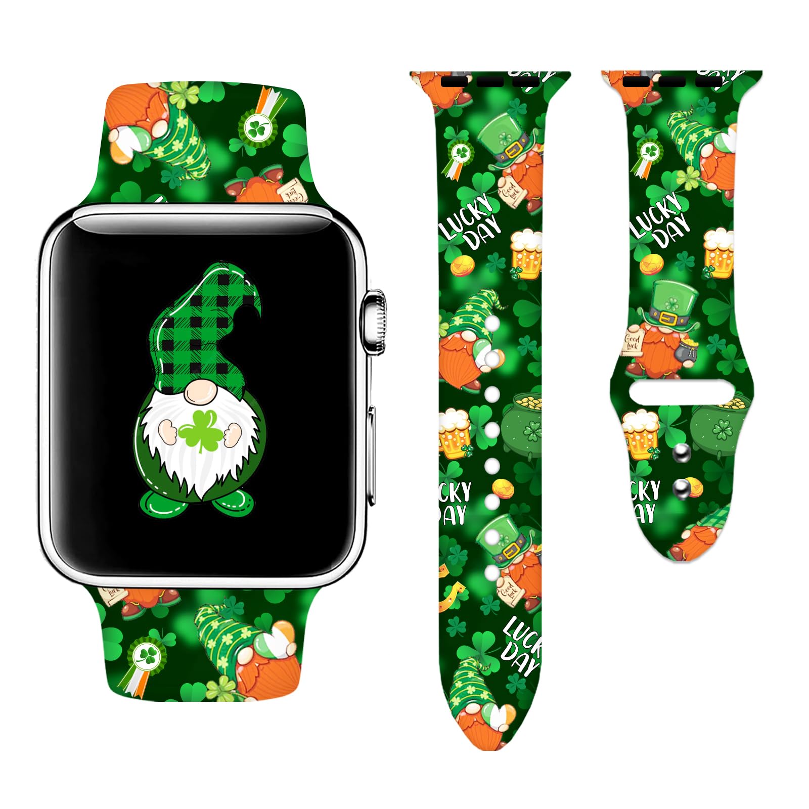 St Patricks Day Accessories Sport Watch Band Compatible with Apple Watch 42mm 44mm 45mm 46mm 49mm for Women Men,Adjustable Replaceable Silicone Smartwatch Straps for iWatch SE 10 9 8 7 6 5 4 3 2 1