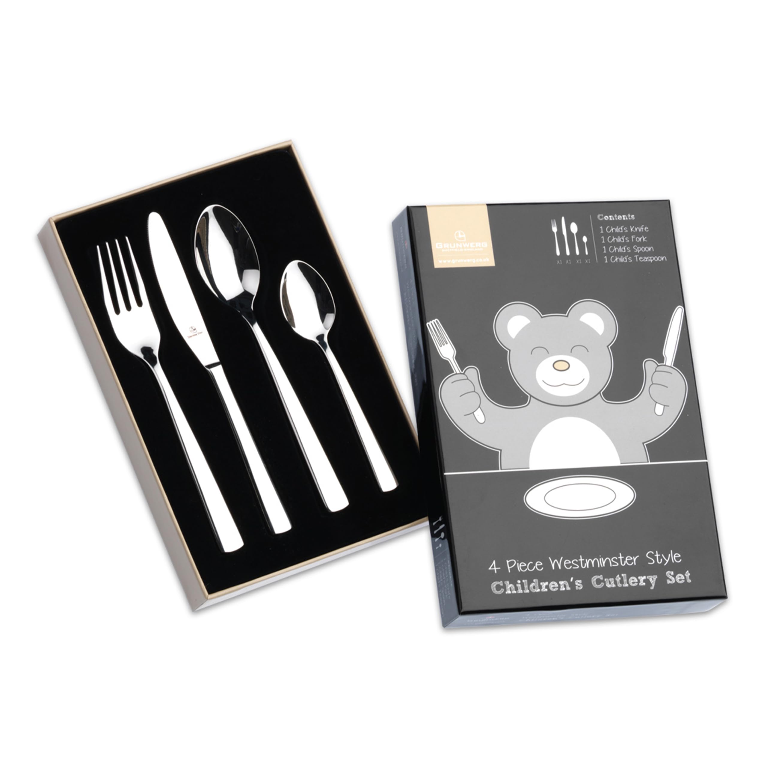 Grunwerg 4BXCHDWMS Childrens Cutlery Set, Stainless Steel