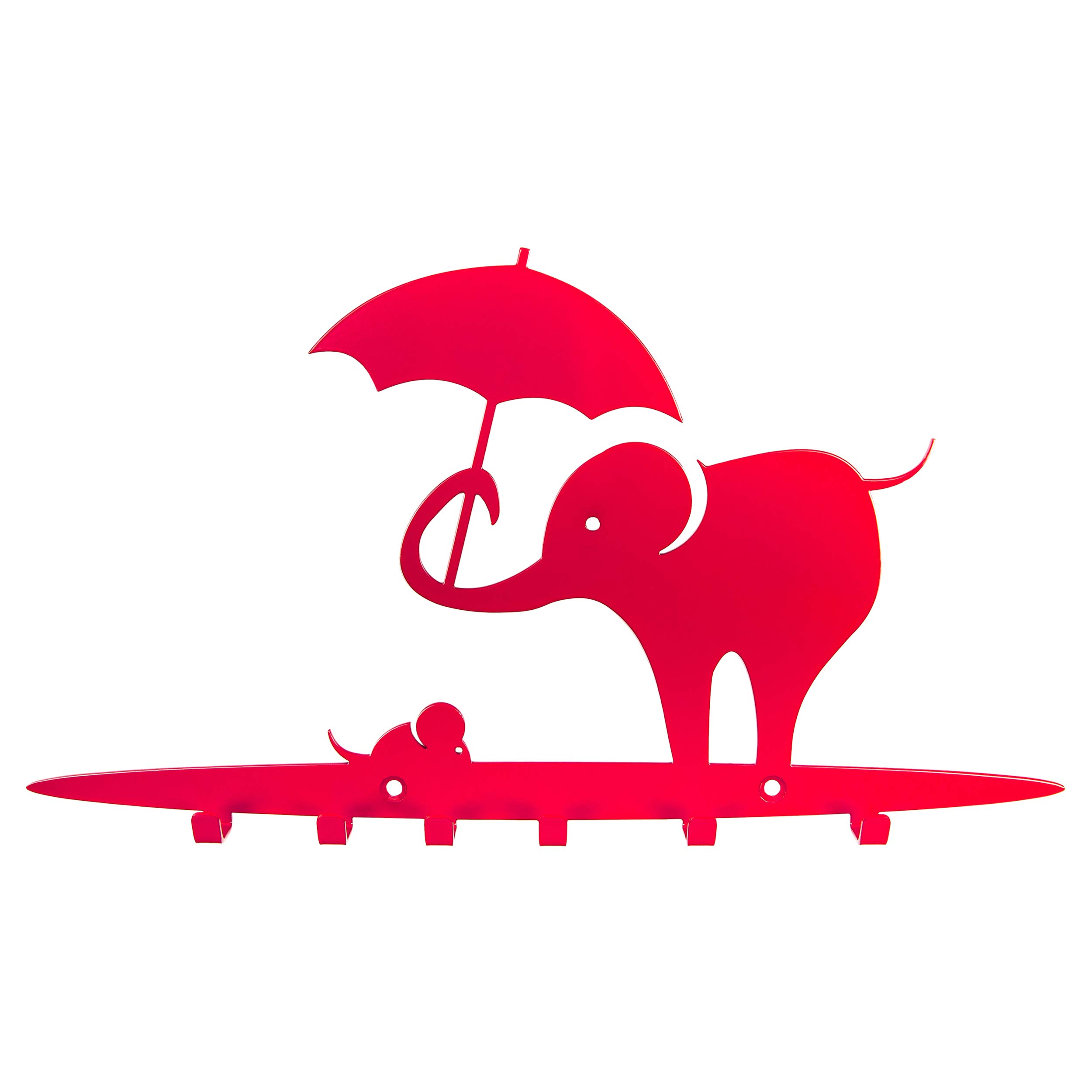 Galleksa Children's Wall-Mounted Coat Hooks Hanger Rack Elephant & Mouse Red