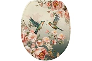 Uorisanigo Elongated Toilet Seat Lid Cover Hummingbird Soft Fabric Toilet Seat Cover for Bathroom Washable Toilet Decor Accessories