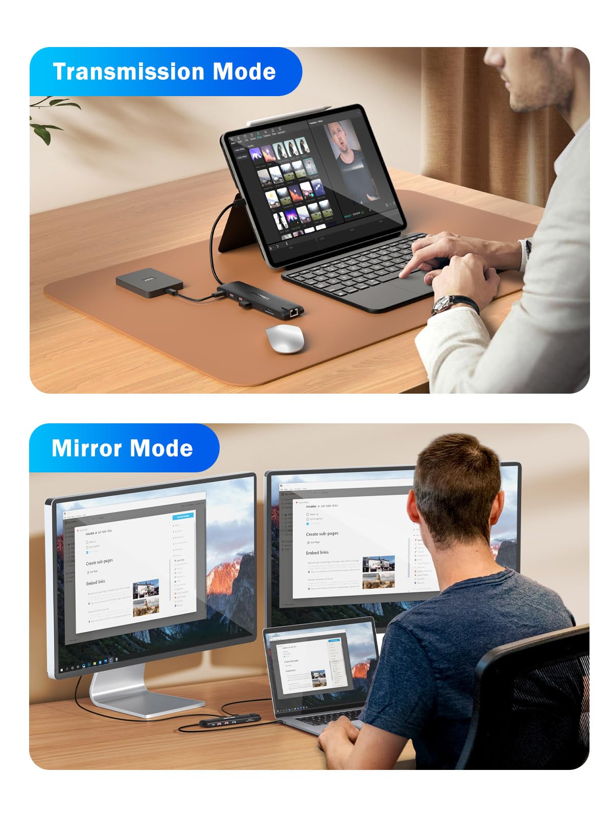 Upgrade Lemorele Docking Station USB C/A 10Gbps 3*Display- 14 in 1, USB C Dock 2 HDMI Adapter 4K, Ethernet, 4 USB 3.2/2.0, VGA, Type-C 3.1, PD 100W, Audio, SD/TF, für Windows, MacBook 4