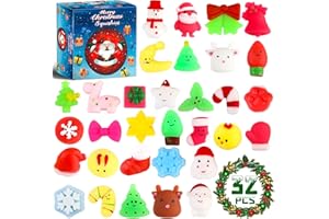 CINLILIAN 32pcs Christmas Squishies Toys,Mini Kawaii Mochi Squishy Xmas Decoration Christmas Stocking Stuffers for Kids, Party Favors Goodie Bag Fillers Soft Stress Relief Bulk Toy Classroom Prize