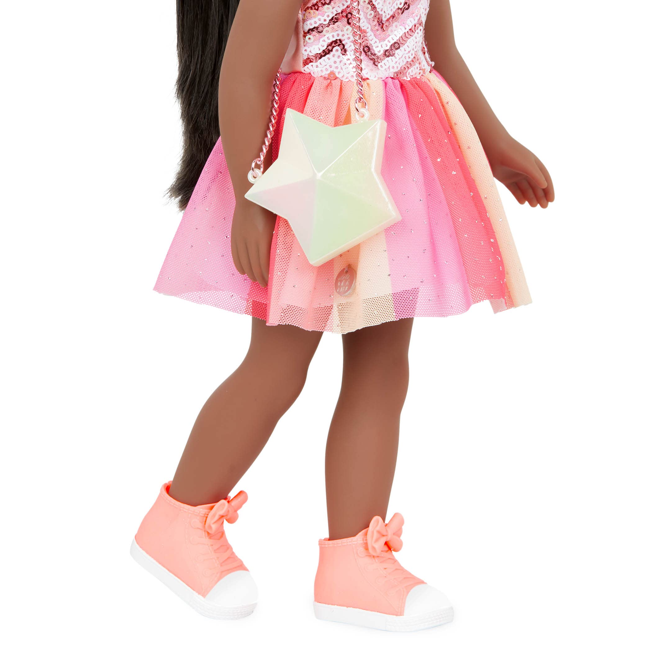 Glitter Girls – 14-Inch Doll Clothes – Sequined Party Dress – Pink High – Tops & Star Purse – Elastic Hair Bow – 3+ Years– Starlight Delight