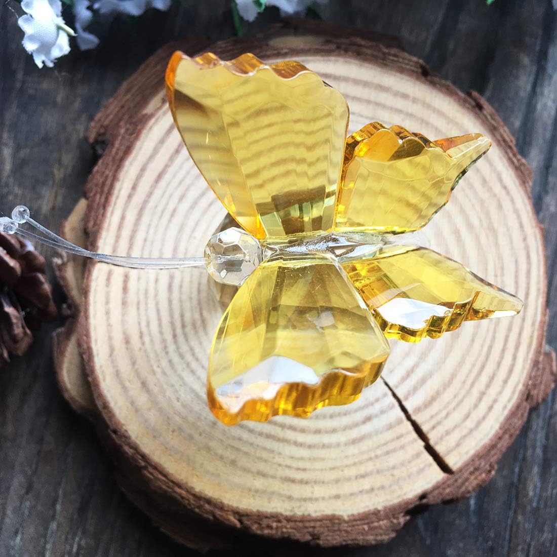 H&D Crystal Flying Butterfly with Glass Ball Base Figurine Table Ornament Statue Animal Collection(yellow) - Image 3