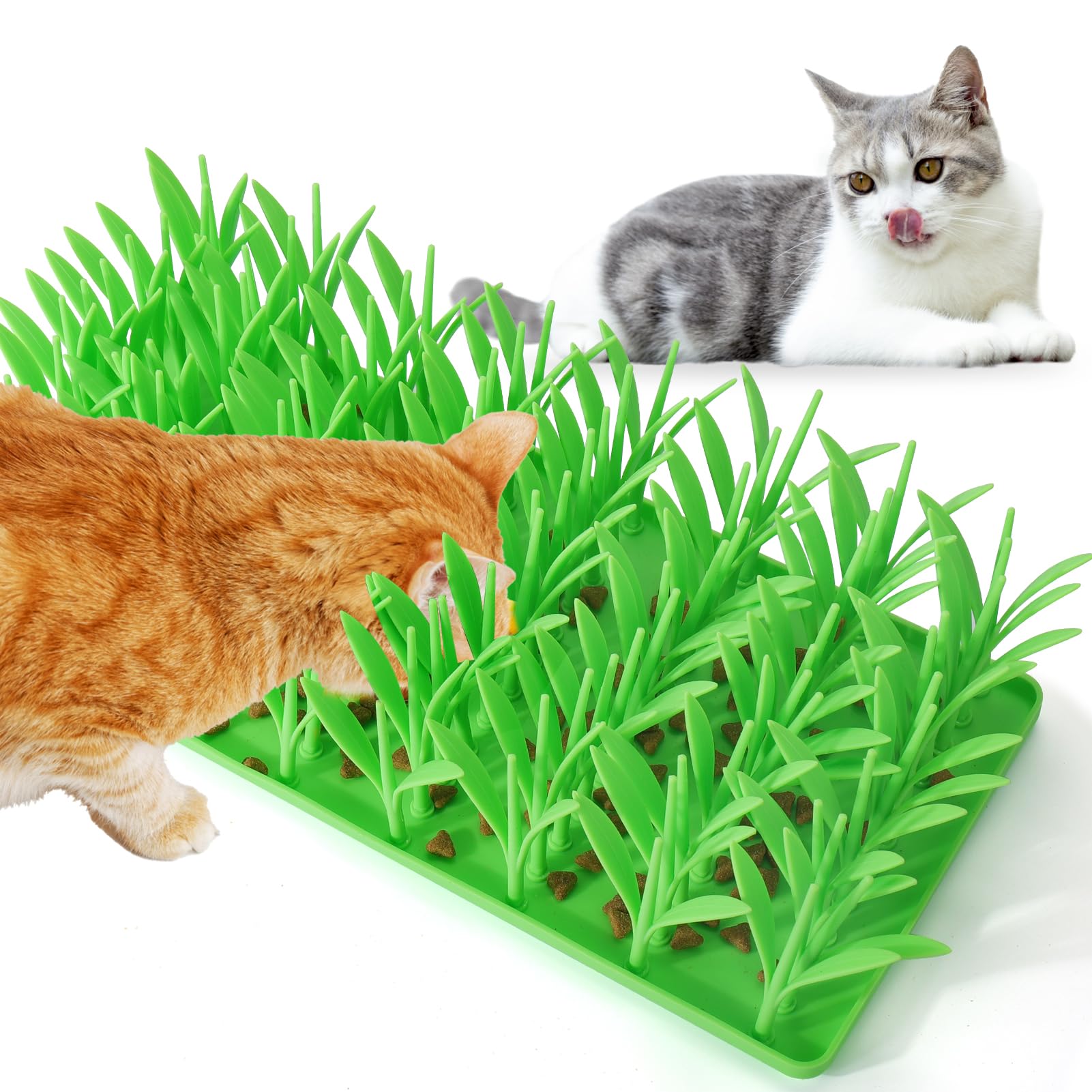 Photo 1 of Palksky Silicone Grass Mat for Cats, Slow Food Cat Grass Mat for Indoor Cats, Foraging Snuffle Mat for Dog/Cat, Interactive Enrichment Cat Mat, green
