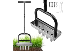 Wodesid Lawn Aerator Manual Garden Tool with Soil Core Tray - 4 Stainless Steel Core Plug Aerator for Grass Aeration, Yard Lawn Care Heavy Duty Garden Tool for Healthy Lawn Growth