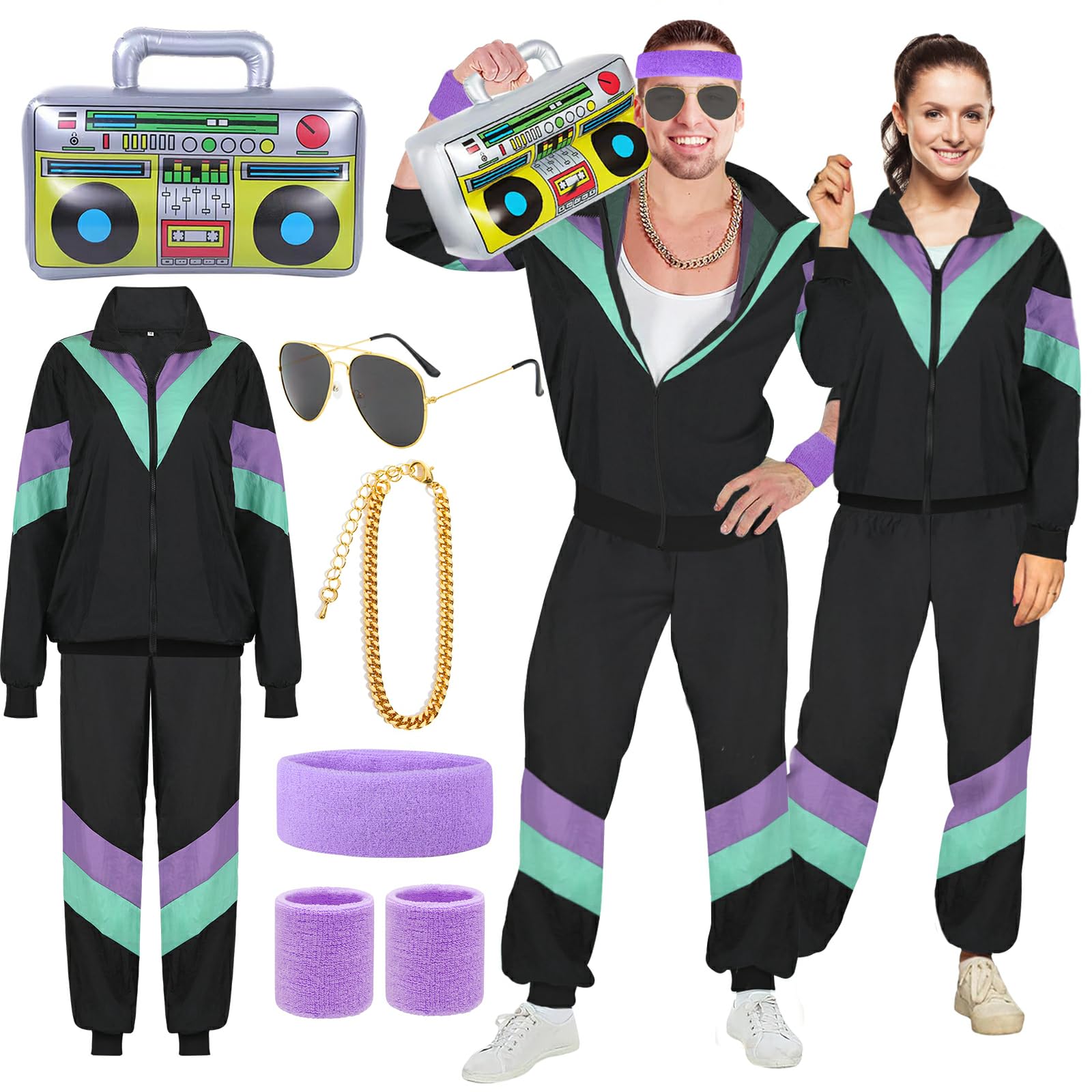 90s 80s 80s Fancy Dress Costume for Men Women with Accessories 80s 80s Costume for Men Couples Hen Party 80s Disco Costume