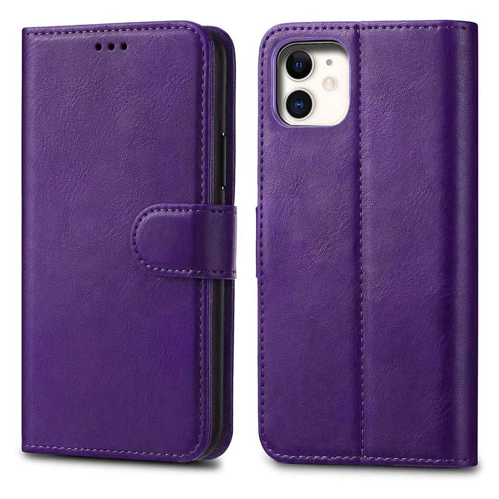 iPhone 11 Leather Case - Premium Wallet Case Leather Flip Cover For Apple iPhone 11 6.1" A2221 [Card Holder] [Magnetic Closure] (Purple)