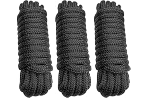 J-FM TWNTHSD Dock Lines 3/8" x 25' Double Braided Nylon Boat Dock Lines with 12" Eyelet, Marine-Grade Dock Lines for Boats/Boat Lines Dock Rope - Easy to Handle Boat Ropes for Docking - 3 Pack(Black)