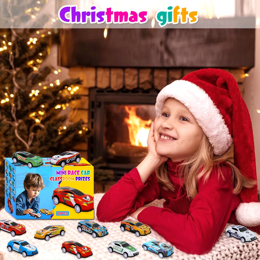 28 pcs Pull Back Cars Toys for Kids, Party Favors Treasure Box for Classroom Prizes Mini Vehicles Race Cars Toys Bulk Xmas Gifts Pinata Goodie Bag Stocking Stuffers for Boys Girls Toddlers