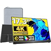 VisionOwl Large Portable Monitor 17.3-Inch 4K UHD 600 nits Laptop Monitor 150% sRGB USB-C HDMI IPS Portable Screen for Laptop PC Mac PS5 Xbox Built-in Kickstand Speakers VESA Mountable