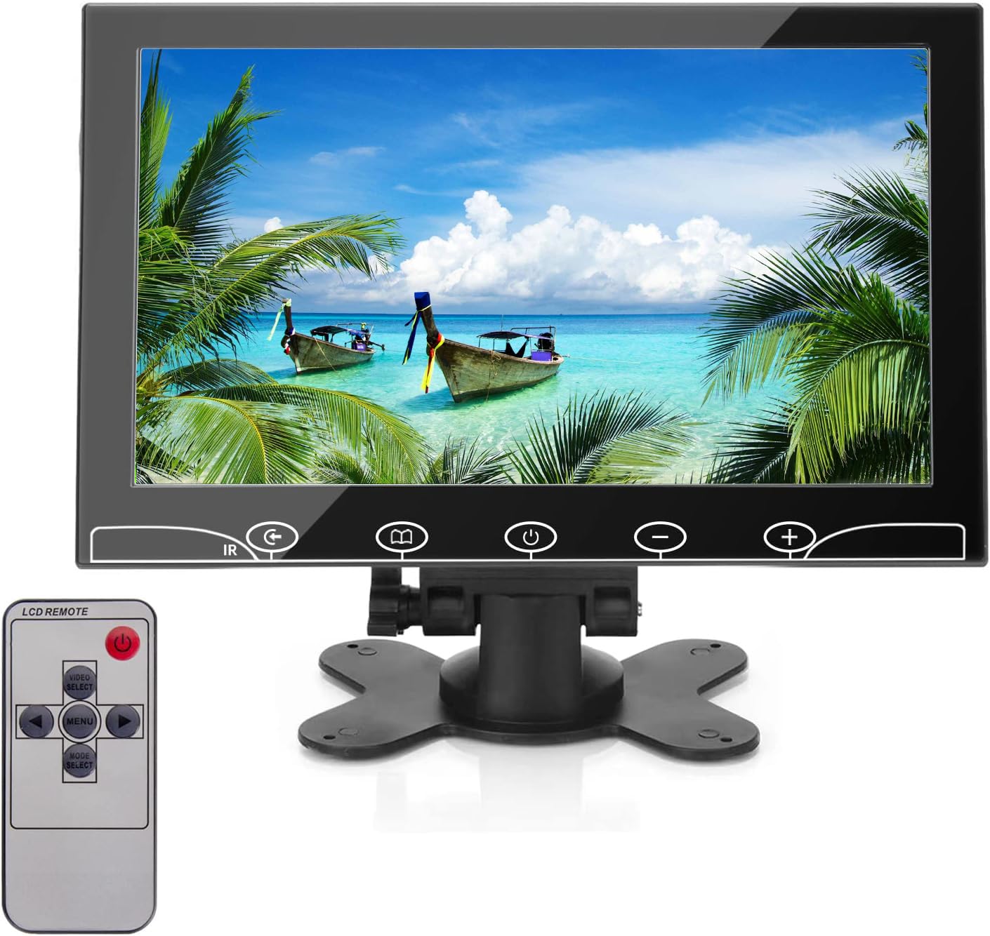 AISHICHEN CCTV Monitor - 10.1 inch, Mini, 1024X600, 60Hz, 5ms, Built-in Speakers, Portable w/VGA/AV/HDMI/BNC/USB Input, Raspberry Pi Monitor w/Remote Control