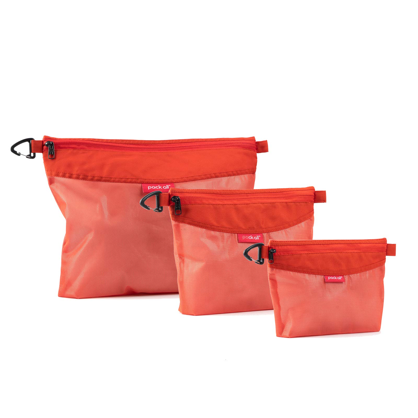 Photo 1 of pack all 3 Pcs Water-resistant Material Zipper Pouch Set, Mesh Zipper Bags for Storage, Travel, Office (Orange)