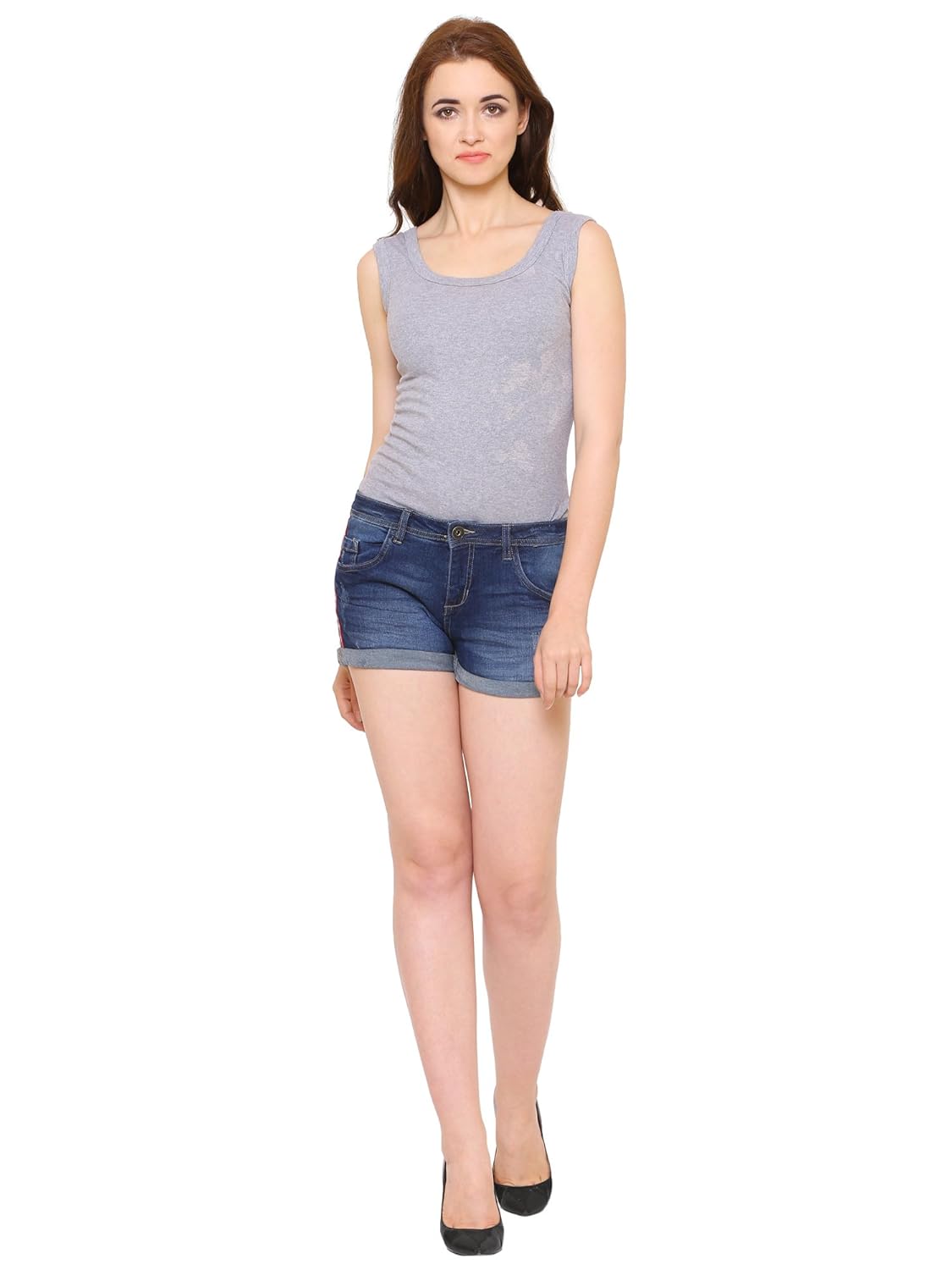 mansicollections side tape denim shorts for women