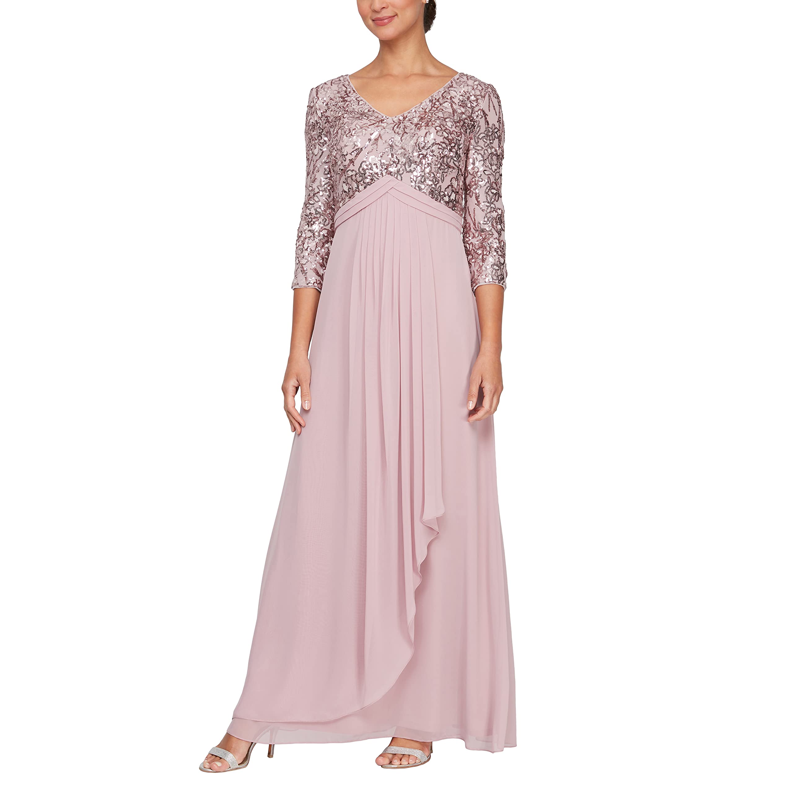 Photo 1 of Alex Evenings Women's Long Lace Top Empire Waist Dress, Blush, 18