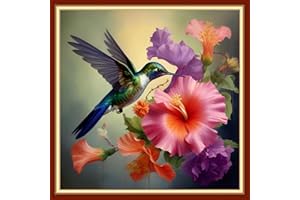 Findvoor Stamped Cross Stitch Kits for Beginners Full Range of Cross Stitching Embroidery Pattern for Kids or Adults, 11CT DIY Needlepoint Embroidery Starter Kits-Hummingbird Flowers 17.7x17.7 inch