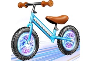 M SANMERSEN Colorful Lighting 12 Inch No Pedal Balance Bicycle Bike for Kids,Age 24 Months to 5 Years Old Lightweight Steady Balancing Bike with Adjustable Handlebar&Seat,Birthday Gift for 2 3 4 5 Year Old.