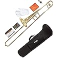Mendini by Cecilio Trombone Kit - Bb Tenor Brass Instruments for Kids, Beginners w/Case & Gloves