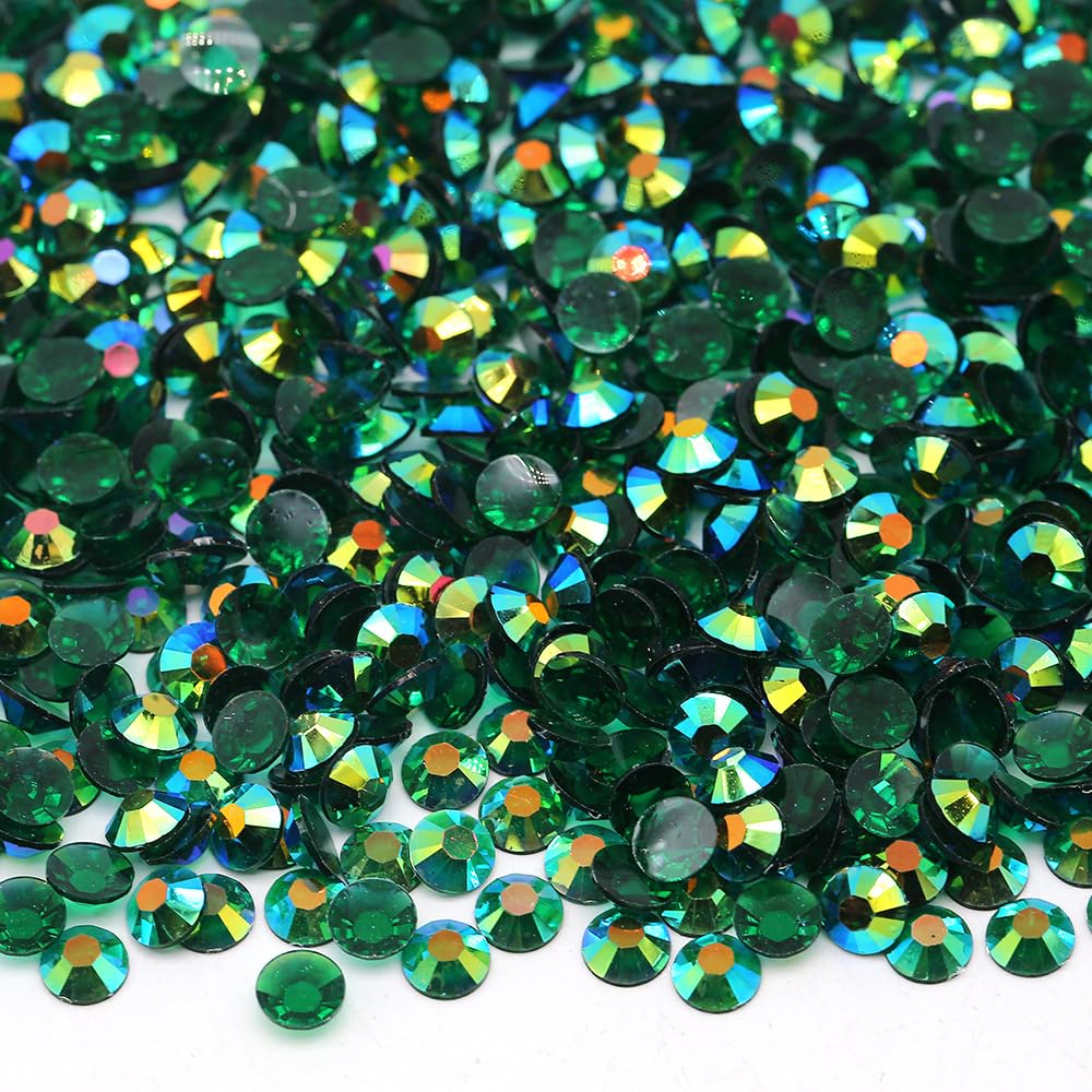 MajorCrafts 4000pcs 2mm ss6 Transparent AB Flat Back Round 14 Facets Resin Rhinestones Arts and Crafts Embellishment Gems (Clear Dark Green AB T38)