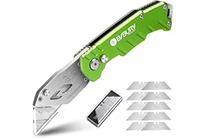 Utility Knife, BIBURY Upgraded Version Heavy Duty Box Cutter, Pocket Carpet knife with 10 Replaceable SK5 Stainless Steel Blades, Belt Clip, Easy Release Button, Quick Change and Safety Lock-Green