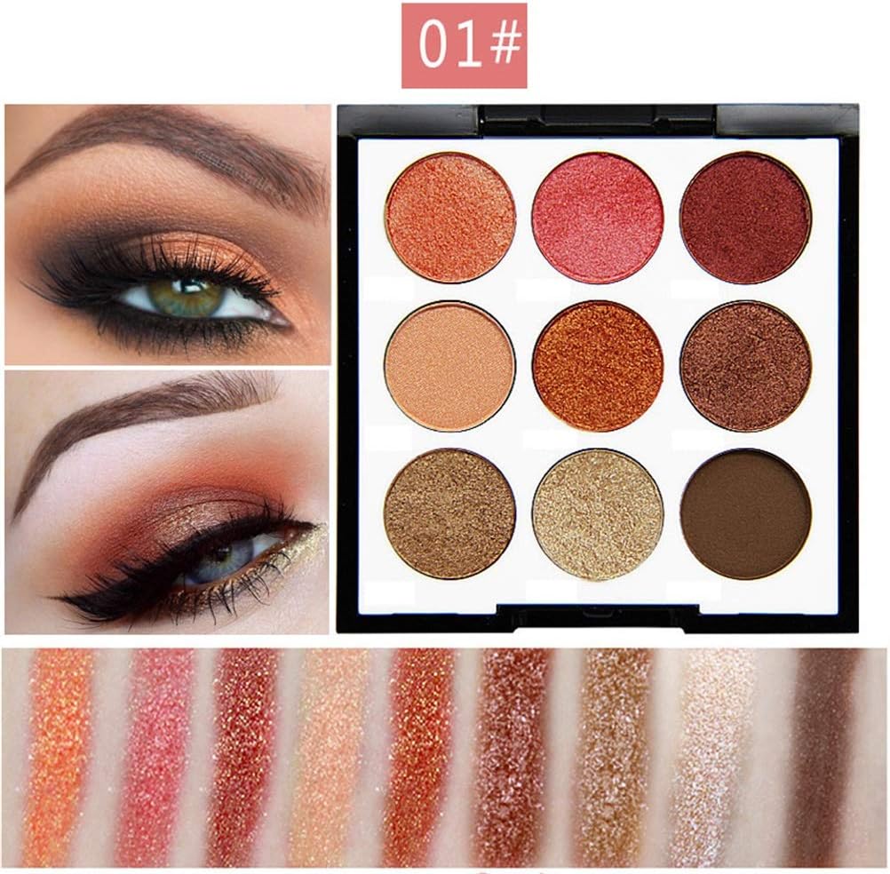 Creamon Smooth Shimmer Eyeshadow, 9 Color Smooth Shimmer Eyeshadow Wine Red Matte Eye Shadow Palette Cosmetic Makeup Palette 001#