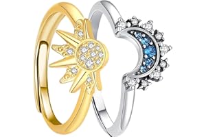 DAYANEY Sun and Moon Ring Set Stackable Rings for Women, Adjustable Gold and Silver Mother Daughter Rings, Matching Rings as Friendship Rings for Best Friend Gifts Celestial Jewelry Anillos Para Mujer