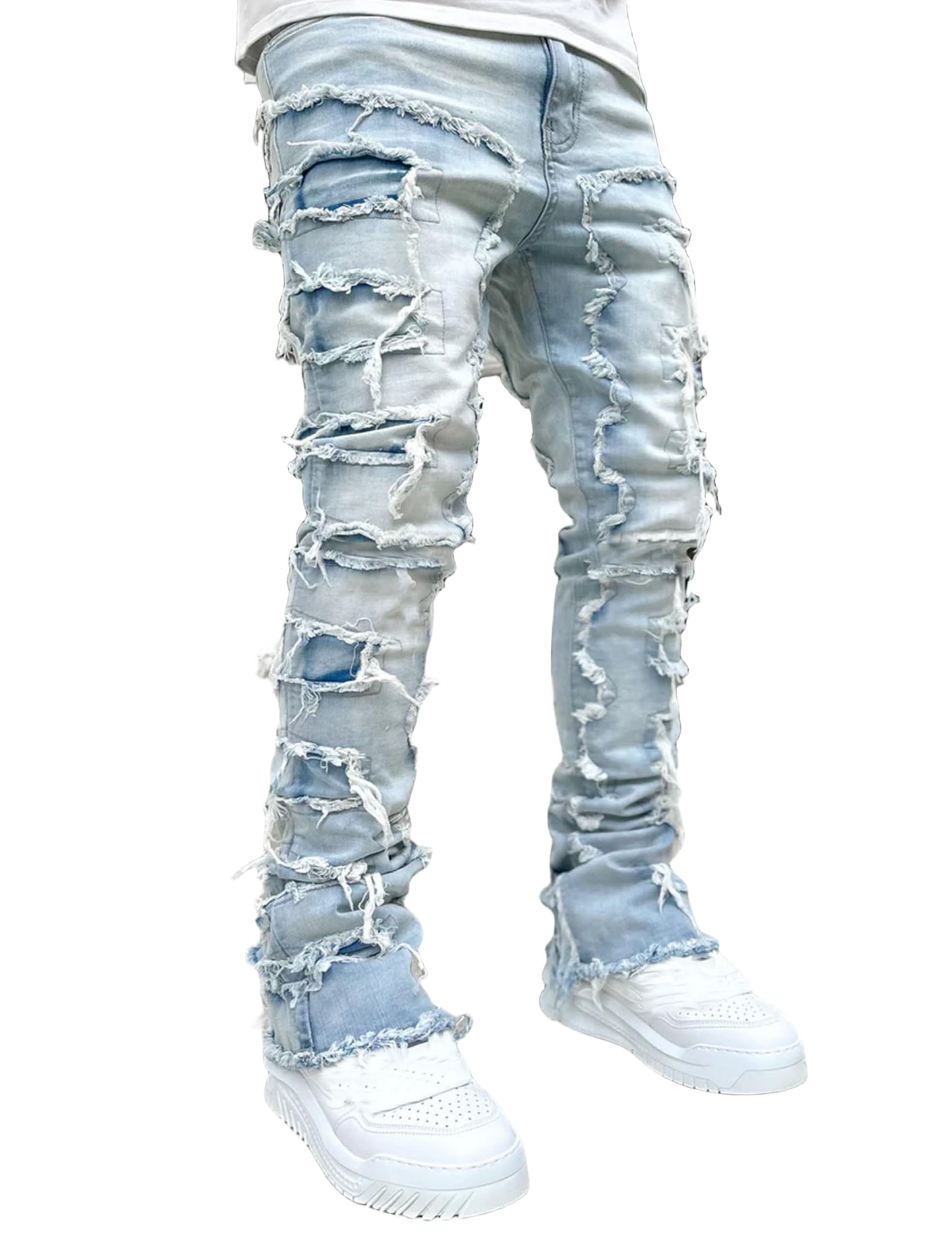 Photo 1 of COOLMONAR Men's Ripped Distressed Destroyed Slim Fit Straight Leg Denim Jeans