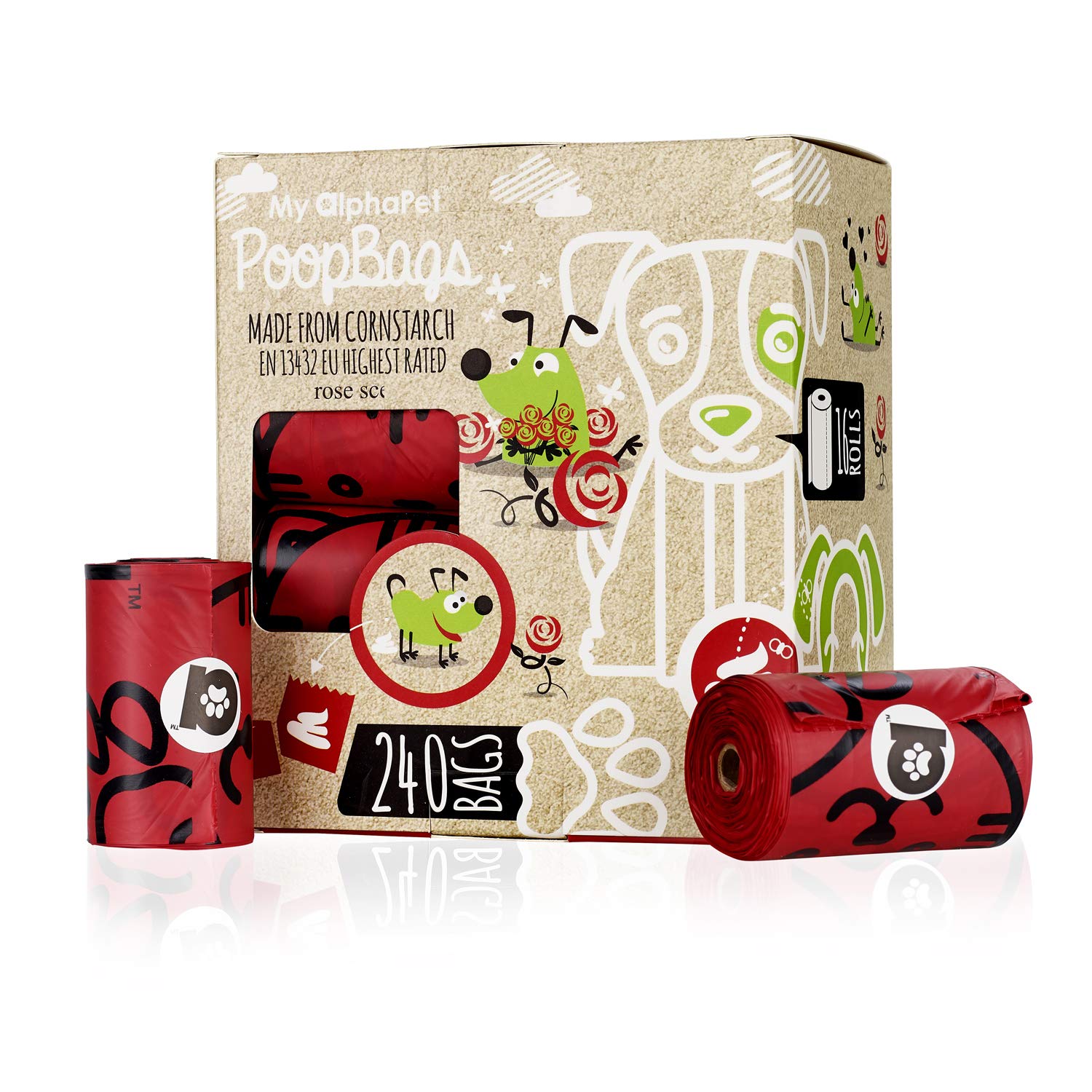 Compostable Dog Poop Bags, Cornstarch Eco-Friendly, Home Compost NF T 51-800, 120 Count, Large Size Bag 9x13 Inches, 8 Unscented Refill Rolls, Leak-Proof, Plantbased, GM-Free Corn