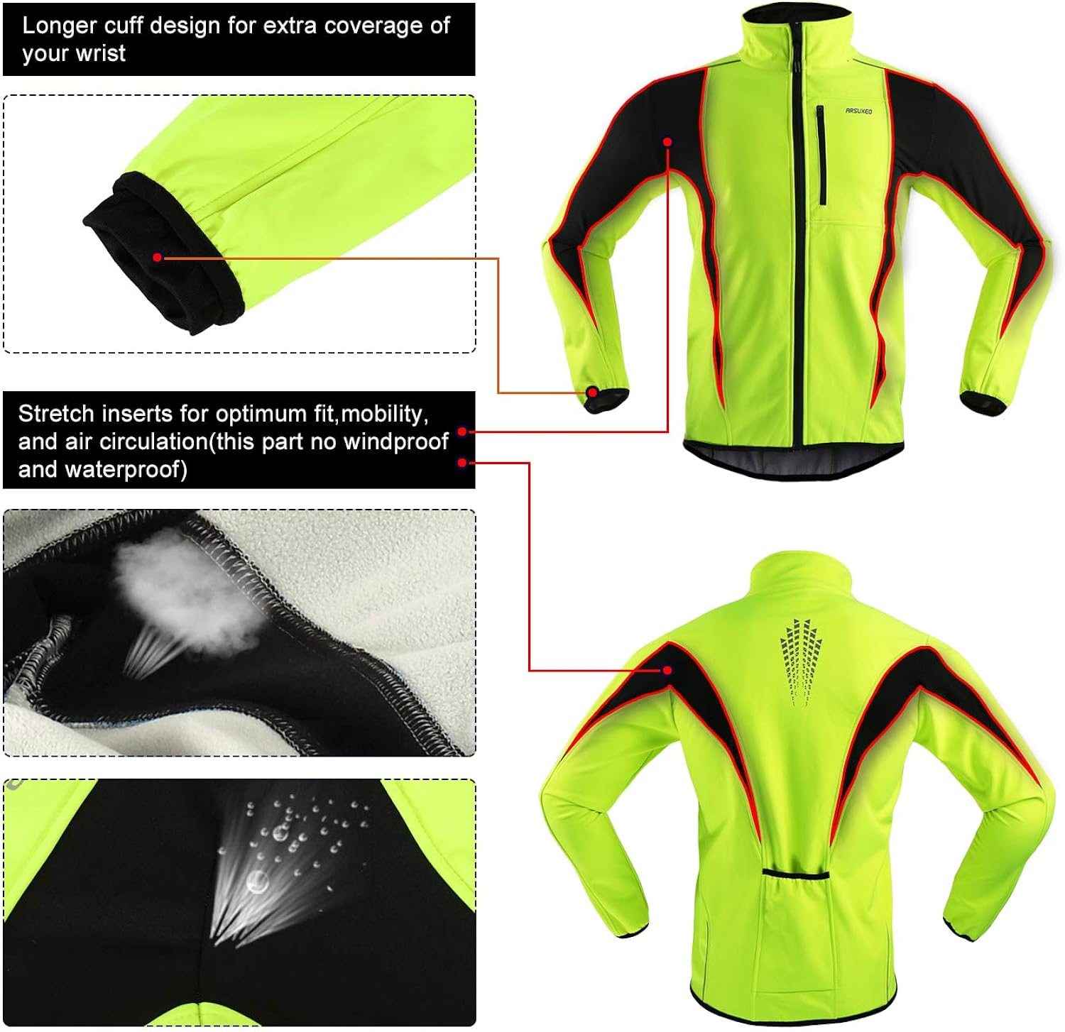 ARSUXEO Winter Warm UP Thermal Softshell Cycling Jacket Windproof Waterproof 15-k: Clothing