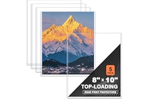 Ndsox 5 Pack 8" x 10" Rigid Print Protectors Clear Hard Plastic Sheet Protectors Top Loading for Photographs, Photo Papers, Posters, Prints, Birth Certificates, Heavy Duty No-Hole Rigid Photo Sleeves