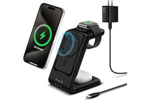 Smtcsl 3 in 1 Wireless Charging Station: 5000mAh Removable Power Bank Charger Stand for Phone/Watch/Air Pods - Portable Magnetic Battery Pack for Air 17 16 15 14 13 12 Series