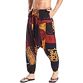 AITFINEISM Men's Drawstring Aladdin Hippie Harem Pants Loose Drop Crotch Trousers