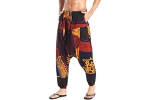 AITFINEISM Men's Drawstring Aladdin Hippie Harem Pants Loose Drop Crotch Trousers