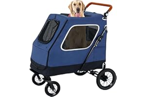 Dog Stroller for Medium/Large Dogs, MSmask 4 Wheel Premium Foldable Pet Stroller, Jogger Stroller, Dual Zipper Entry, Adjustable Handle, Panoramic Sunroof, Suitable for Pets Up to 150lbs