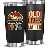 HSJSA 50th Birthday Gifts For Men - 1976 50th Birthday Decorations Ideas for Him Present For Man Turning 50 Year Old Gifts For Dad, Husband, Friends - 20 Oz Stainless Steel Mug Tumbler (Black-197603)