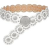 WHIPPY Western Belts for Women Vintage Disc Waist Belts Concho Leather Belts Boho Waist Belt for Dress Jeans