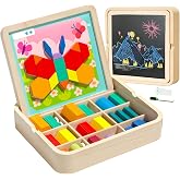 248 Pcs Wooden Magnetic Pattern Block Set with Cards, Pen &amp; Storage Bag, Montessori STEM Tangram Puzzle Toys for Ages 4 5 6 7 8, Educational Brain Teaser Gift for Boys Girls