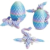 Flavery 3D Printed Flying Dragon in Egg - Tricolor Egg with 9" Flexible Winged Dragon Inside, Colorful Fidget Toy, Birthday Gift, Desk Pet Figure (Mini Rainbow)