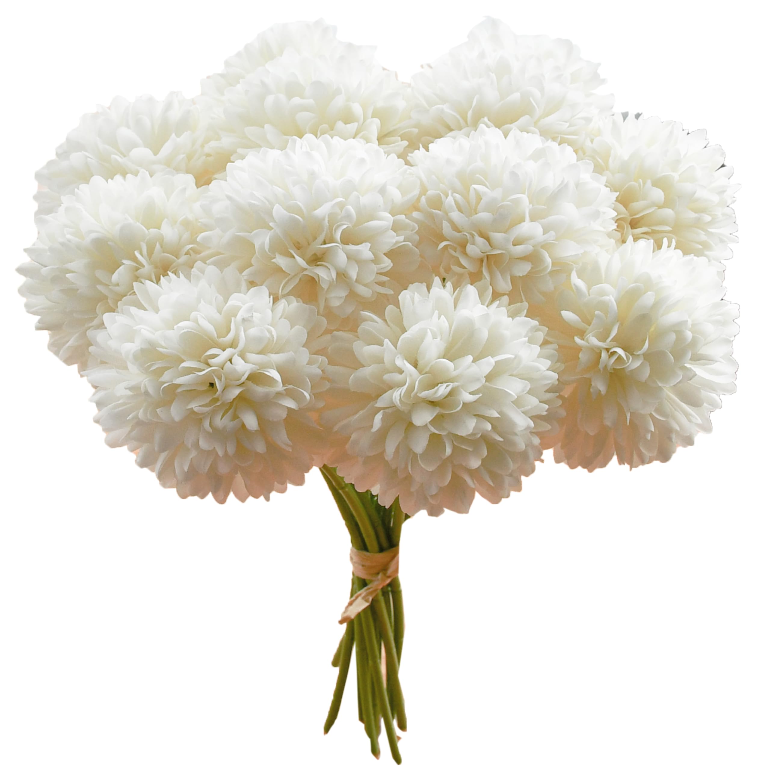 Solsew 12 Pcs Faux Kiku Flower Artificial Pom Pom Mums Fake Small Chrysanthemum Ball Silk Flowers Floral Picks Kiku Stems for Fall Vase Table Centerpieces Wedding DIY Bouquet Decor(Milk White