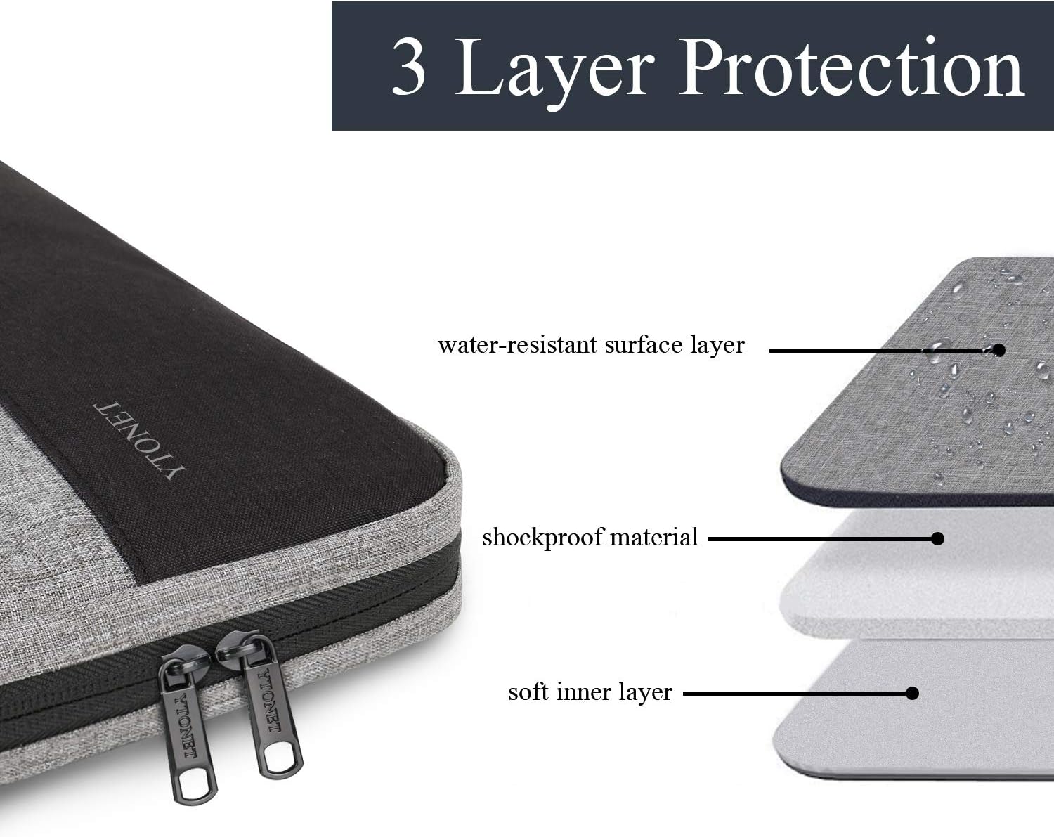 Ytonet Laptop Case, 15.6 inch TSA Laptop Sleeve Water Resistant Durable Computer Carrying Case for 15.6 inch HP, Dell, Lenovo, Asus Notebook, Gifts for Men Women, Grey: Computers & Accessories