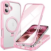 RIASOLIN for iPhone 16 Plus Case with Invisible Magnetic Stand, Compatible with Mag-Safe Translucent Matte with Built-in Screen Protector, Shockproof Protective Phone Case for Women Men, Pink