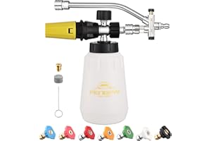 FENG PAI Foam Cannon for Pressure Washer with Dual-Connector Accessory, 7 Power Washer Sprayer Nozzles, 1/4" Quick Connect Double Tip Attachment Soap Bottle Sprayer Soap, 3600 PSI (White)