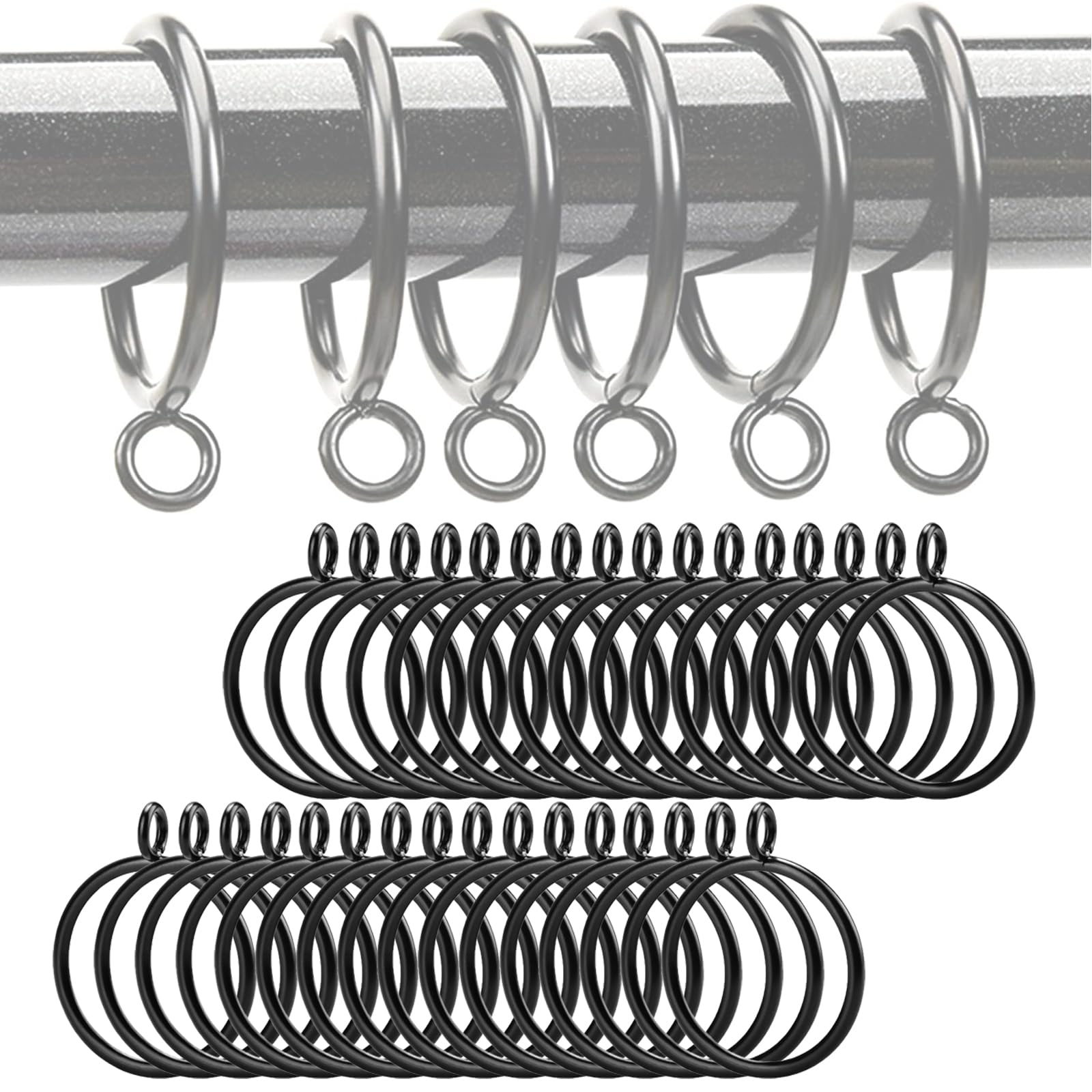 Elegant Curtain Rings Set of 32 - Smooth Gliding Secure Eyelet Design 38mm Metal Curtain Drapery Pole Rings for Curtain Hooks Glider Curtain Rail Hanging Rings (Black)