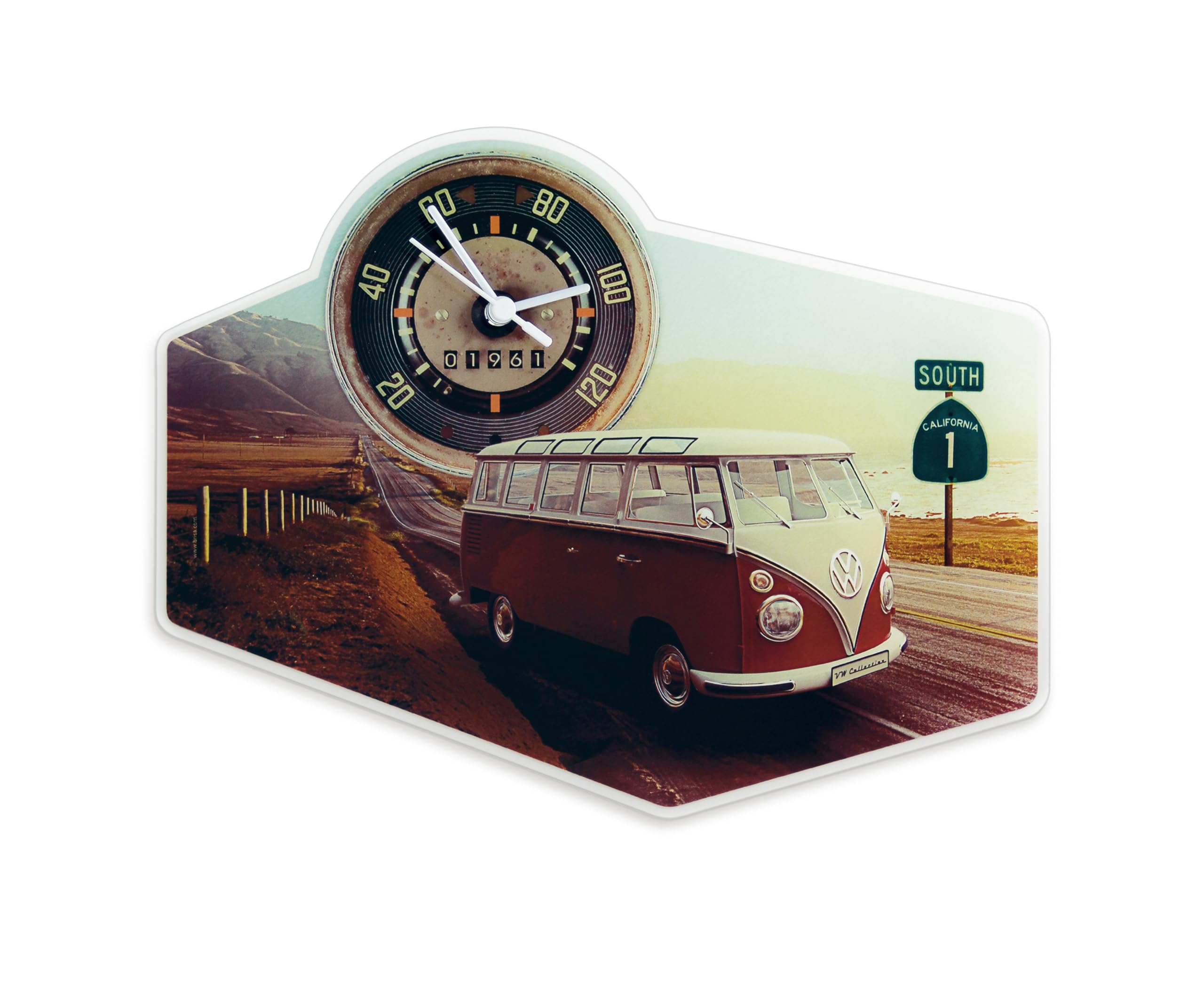 BRISA VW Collection - Volkswagen Retro Vintage Wall Quartz Clock made of Acrylic Glass in T1 Bus Campervan Design (Highway 1/Multicolor)