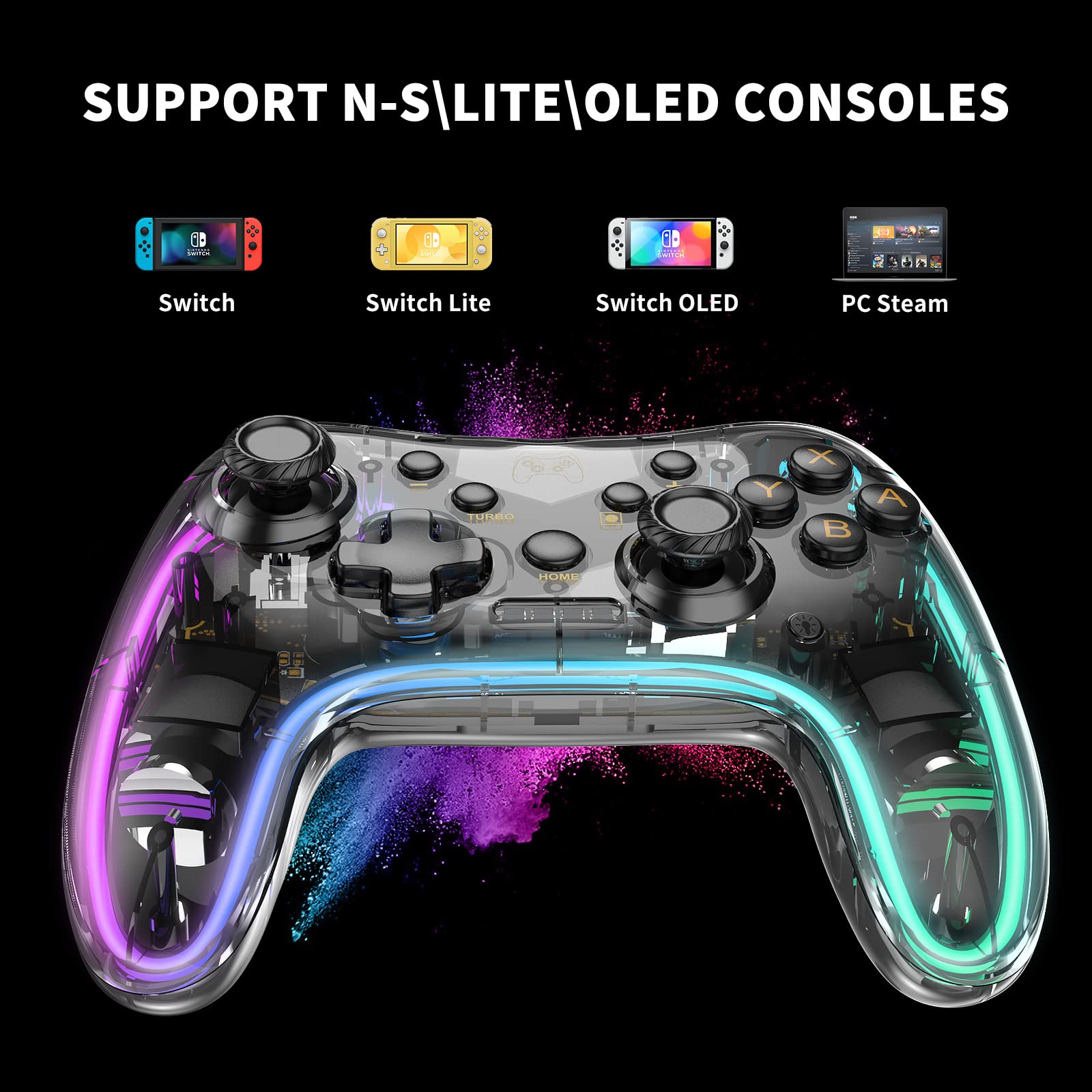 Manba Switch Controller, Wireless Pro Controllers Compatible with Switch/Lite/OLED Support Turbo,Wake-up Function and Adjustable LED(White)