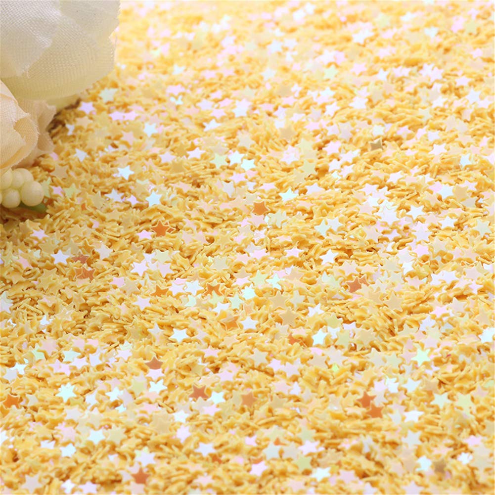 100g Iridescent Star Shaped Sequins Glitter Flat PVC Star Sequins Paillettes for Scrapbooking Embellishment Card Making Jewelry Making Nail Manicure Decorartions (Yellow)