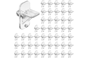 NKIY QUEN 50 Pcs Clear Plastic Cabinet Shelf Holders - 1/4 Inch Pegs for Kitchen, Wood Shelving, Bookcase - Furniture Support Pin Replacement Clips