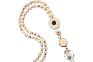 MyfavoriteK Cute Teacher Lanyard for Women with Retractable ID Badge Reel and Keychain Wooden Beaded Lanyards for Keys Charm